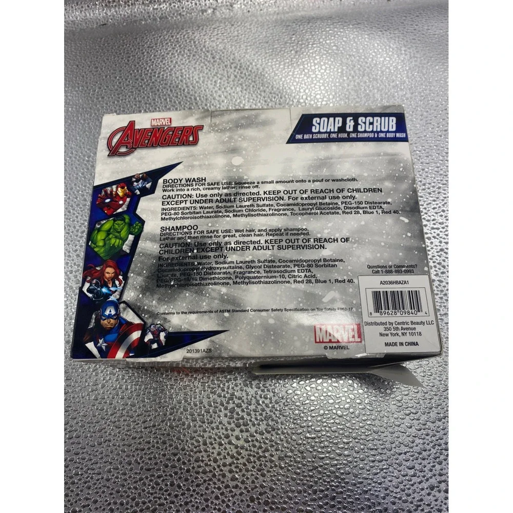 Marvel Avengers Soap & Scrub 4 Piece Bath Set Black Panther Squirter Apple Scent